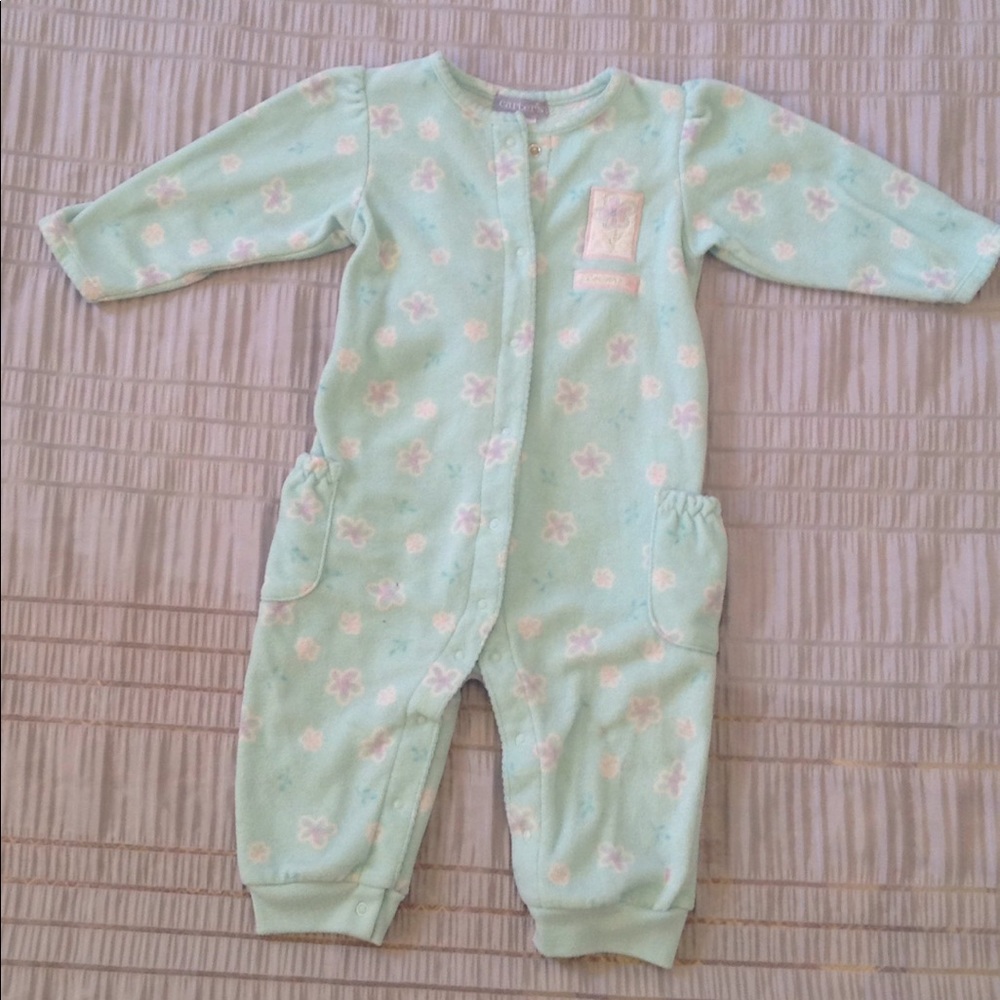 Soft Mint Green Baby Sleeper w/flowers print